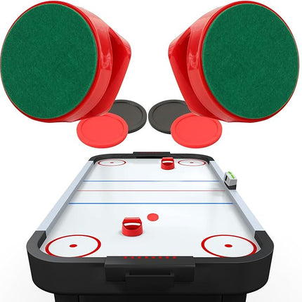 1 Set 100mm Air Hockey Pushers and Air Hockey Pucks Great Goal Handles Pushers Goal Handles Paddles Replacement Accessories - 2 Red Pushers and 4 Pucks (2 Red and 2 Black)