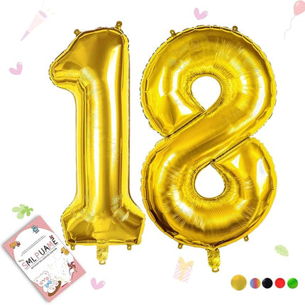 Smlpuame 40 inch Number Balloon 0-9 Gold Large Number 18 Balloons,Digital Balloons for Birthday Party Celebration Decorations Supplies, Helium Foil Number Balloons for Wedding Anniversary