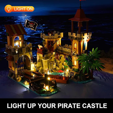 Pirate Castle Building Set with Light, 3 Modes Big Pirates Ship Bay Building Block 1502 PCS, Medieval Pirate Wharf House Construction Model Toy Home Decor for Adults Teens Boys Girls 10+