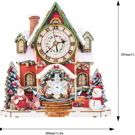 3D Wooden Puzzles for Adults - Santa House Puzzles, Clock 3D Mechanical Wood Model Kit, Good Present Idea for Family and Friends, DIY Model Kits for Home Decor