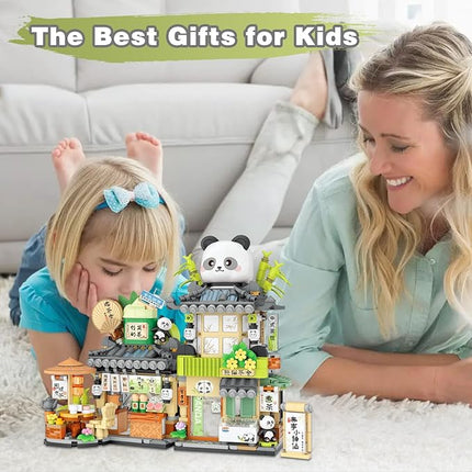 Mini Building Blocks Foldable Bamboo Panda Tea Shop Creative Construction Building Toy 860 Pcs Mini Bricks for Boy Girl Age 7+(Panda)