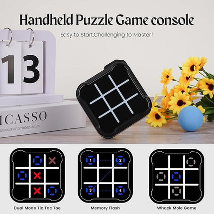Tic-Toe Game, 4 in 1 Handheld Educational Game Machine, Electronic Tic-Toe Game for Education and Memory Growth, Home, Toy Board Game for Kids and Adults (Black)