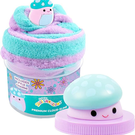 Original Squishmallows Pyle The Mushroom Premium Cloud Slime, Grape Scent, 8 oz. Jar Storage Container with Figurine Topper, Rubber Charm, Goodie Bags Stuffers, Kids Party Favors, Sensory Toys