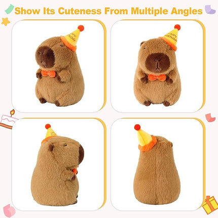 Ditucu Cute Capybara Plush with Happy Birthday Hat Bow Soft Capibara Stuffed Animal Plushies Toys for Birthday Gifts Party Decoration for Kids Brown 9 inch