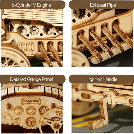 ROKR 3D Wooden Puzzle for Adults-Mechanical Car Model Kits-Brain Teaser Puzzles-Vehicle Building Kits-Unique Gift for Adults on Birthday/Christmas Day(1:16 Scale)(MC401-Grand Prix Car)