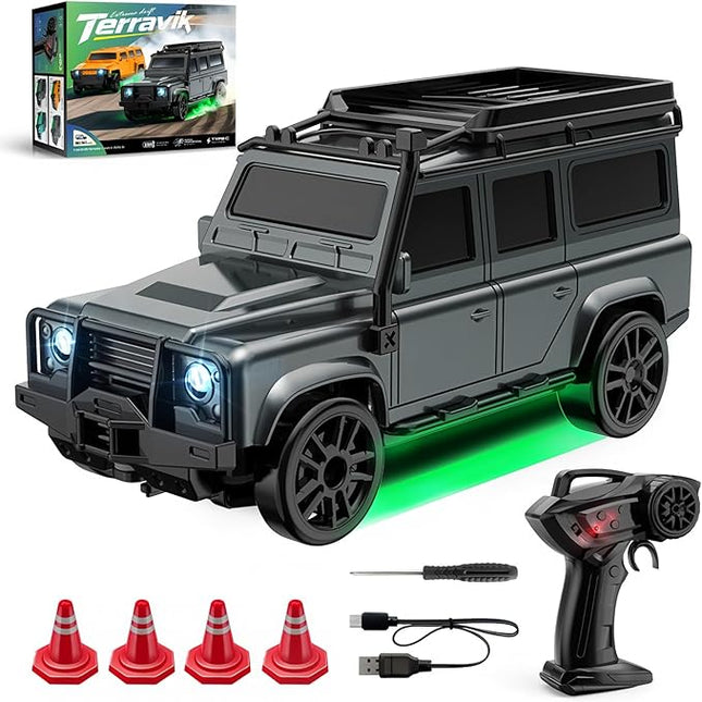 1:64 Scale Off-Road RC Drift Muscle Truck, Proportional Steering & 4WD Rig– 2.4GHz Gun Remote Car, Type-C Fast Charge SUV, Multi-Terrain Drift Tires – Learn Advanced Skills Obsidian Commander