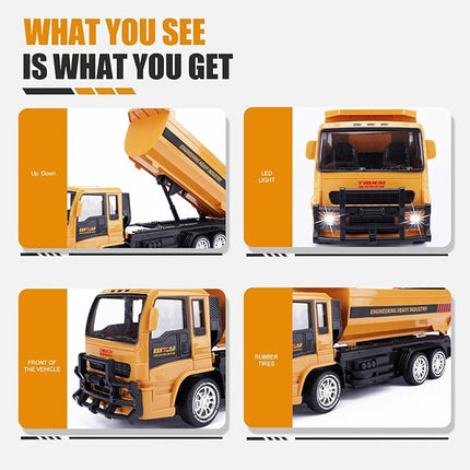 Remote Control Dump Truck for Kids, 2.4GHz RC Construction Vehicle with LED Lights, 45° Dumping Function, 2 Rechargeable Batteries, Toy Truck for Boys Girls 3 4 5 6 7 8 Years Old