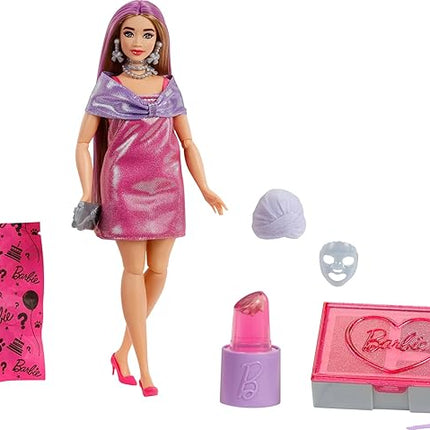 Barbie Party Unboxed Doll & Accessories, Glam Party Series with 10 Surprises Including Color-Change, Pink Sparkle Doll