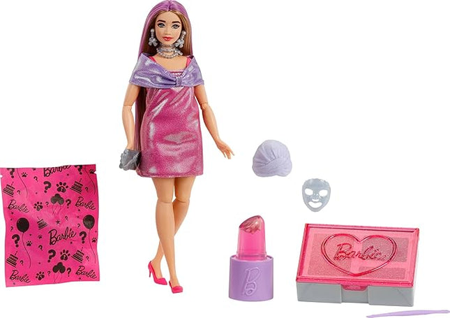 Barbie Party Unboxed Doll & Accessories, Glam Party Series with 10 Surprises Including Color-Change, Pink Sparkle Doll