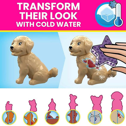 MEGA Barbie Color Reveal Kids Building Toy Set, Train 'n Wash Pets with 152 Pieces, 2 Micro-Dolls and Accessories, Ages 5+ Years