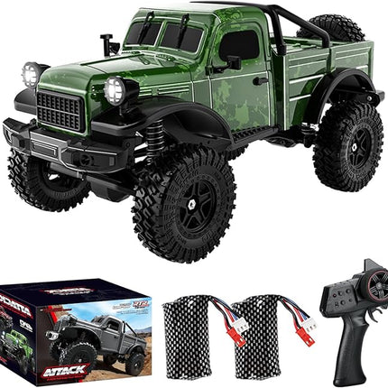 1:18 Scale All Terrain Remote Control Car, 2.4 GHz 4WD RC Rock Crawler with LED Lights, 12KPH Off-Road Pickup Truck Vehicle Toys RTR Gift for Adults