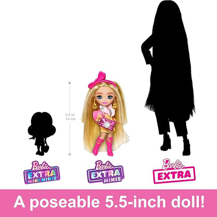 Barbie Extra Fly Minis Travel Doll, Safari Look with Super Long Brunette Hair in Animal-Print Outfit & Accessories, 5.5-inch