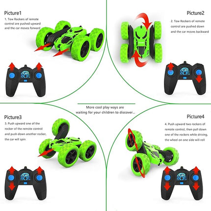 Remote Control Car, Double Sided 360°Rotating 4WD RC Cars with Headlights 2.4GHz Electric Race Stunt Toy Car Rechargeable Toy Cars for Boys Girls Birthday (Green)