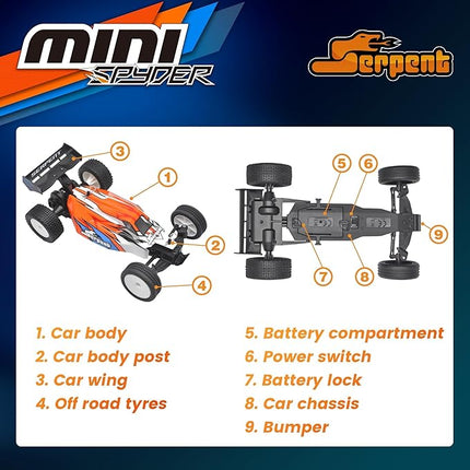 Serpent 1:24 Mini RC Car RTR with Gyro, 1/24 Scale 2.4GHz Off-Road RC Car, All Terrain Off-Road Buggy, High Performance RC with 1 Battery 1 USB Data Cable