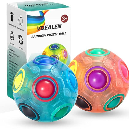 Vdealen Magic Rainbow Puzzle Ball, Fidget Ball Puzzle Brain Teaser Fidget Toy for Boys & Girls- Birthday Party Easter Valentines Christmas Stocking Stuffers for Kids Teen & Adults-2 Pack