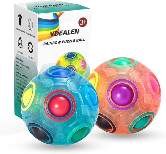 Vdealen Magic Rainbow Puzzle Ball, Fidget Ball Puzzle Brain Teaser Fidget Toy for Boys & Girls- Birthday Party Easter Valentines Christmas Stocking Stuffers for Kids Teen & Adults-2 Pack