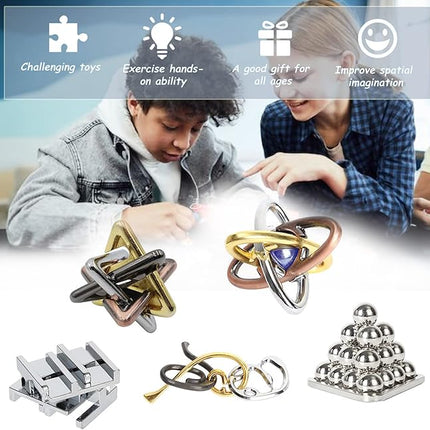 FantasyDay 5 Pcs Brain Teaser Puzzle,Metal Puzzle, Unlock Interlock IQ Test Game, Magic Trick Toy Gift for Kids and Adults
