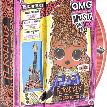 L.O.L. Surprise! OMG Remix Rock Ferocious Fashion Doll with 15 Surprises Including Bass Guitar, Outfit, Shoes, Stand, Lyric Magazine, & Record Player Playset, Kids Gift, Toys Girls Boys Ages 4 5 6 7+