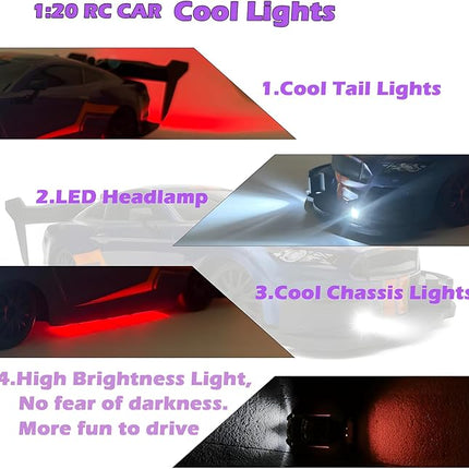 1:20 RC Drift Car 2.4GHz 4WD High Speed Drift Remote Control Cars Vehicle with LED Lights and Drifting Tires Batteries x2 Racing Sport Toy Cars for Boys Girls Kids (Purple)