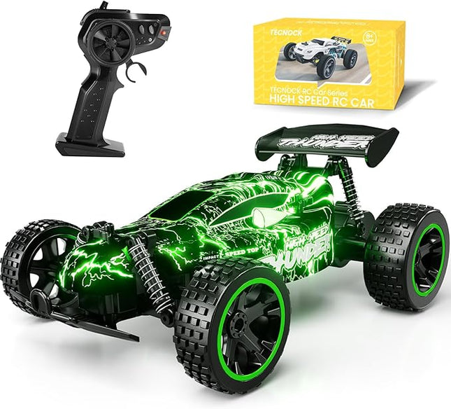 Tecnock RC Cars for Kids, 1:18 Scale 2WD RC Car with LED Lights, 2.4GHz Remote Control Car with USB-C Easy Charging & 50 Mins Playtime, Toys Gifts for Boys & Girls Ages 8-12