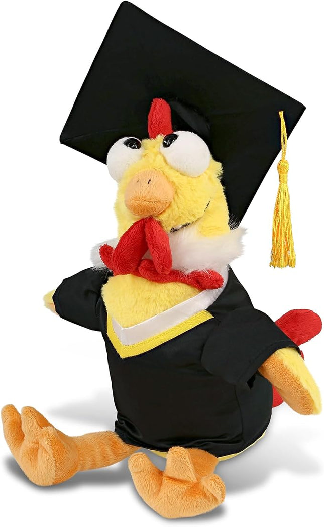 DolliBu Yellow Rooster Graduation Plush Toy - Super Soft Rooster Graduation Stuffed Animal Dress Up with Gown and Cap with Tassel Outfit - Reward Celebration Grad Gift - 10.5 Inch