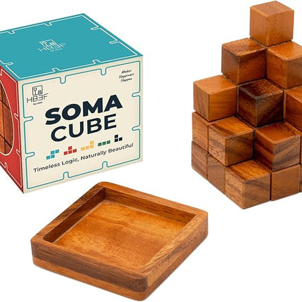BSIRI Soma Puzzle Cube Wooden Toy Brain Teaser Desk Board Games Adults Master Block Christmas Mind Magic Kids Benders Wood Hand Cube Family Teens Boy Classic