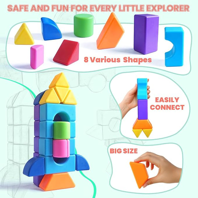 Big Multi-Shape Magnetic Building Blocks, 1.65 Inches Magnetic Toy Set for Toddlers, 8 Colors Montessori Sensory Construction Kit for Boys and Girls 3 4 5 6 Years Old (22PCS)