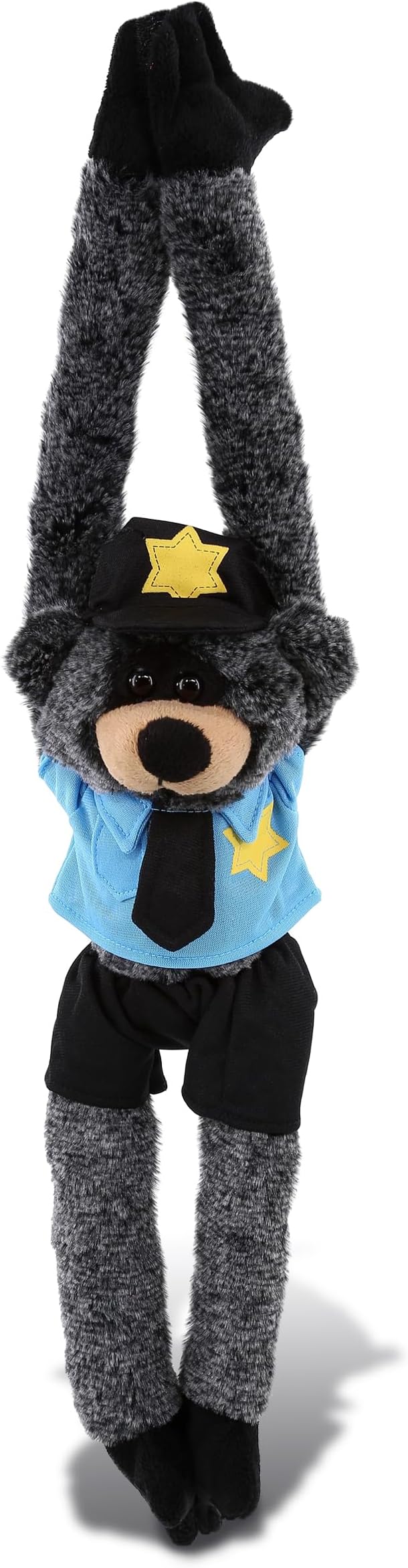 DolliBu Black Bear with Long Arms Police Officer Plush Toy - Soft Black Bear Cop Stuffed Animal Dress Up with Cute Cop Uniform and Cap Outfit - Gift with Personalization - 21 Inches