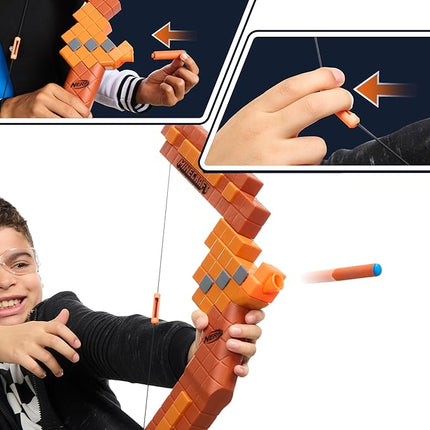Nerf Minecraft Bow Dart Blaster, Pull-Back String Priming, 8 N1 Darts Compatible Only N1 Dart Blasters, Ages 8+