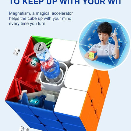 CFMOUR Magnetic Speed Cube 3x3 - Moyu RS3M Stickerless Cubes with Stand, 48 Magnets - Super Fast Problem-Solving Brain Teaser Puzzle Toy for Kids & Adults