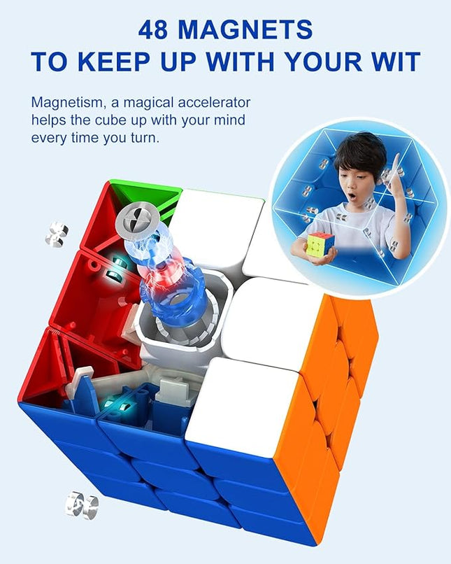 CFMOUR Magnetic Speed Cube 3x3 - Moyu RS3M Stickerless Cubes with Stand, 48 Magnets - Super Fast Problem-Solving Brain Teaser Puzzle Toy for Kids & Adults