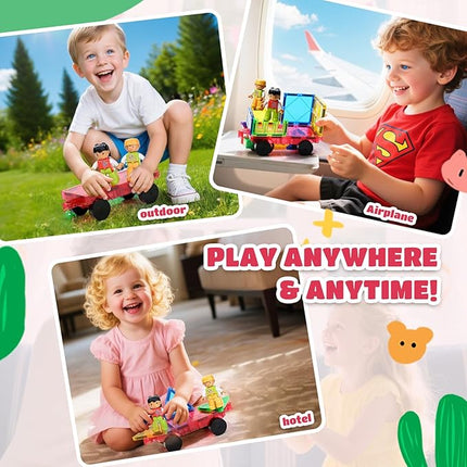 MAGBLOCK 1 Piece Car and 2 Pieces Figures Peoples Set Suitable for Magnetic Blocks Tiles, Expand and Enrich Your Magnet Tiles STEM Educational Toys