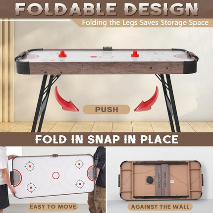 56” Foldable Air Hockey Table, Folding Indoor Hockey Game Table w/Accurate Electronic Scoring, Powerful Motor, 2 Pucks and 2 Pushers for Adults Kids, Home Game Room