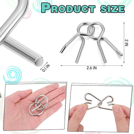 Yilloog Metal Wire Puzzle Set of 8 with Pouch, Brain Teaser Puzzles IQ Test Ring Disentanglement Unlock Interlock Game Trick Metal for Party Favor Challenge(B Style)