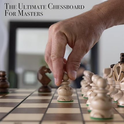Wegiel Grand Royal Wooden Chess Set for Adults and Kids - 18 Inch Luxury Chess Set, Handcrafted from Premium Beech and Birch Wood - Unique Folding Design with Storage