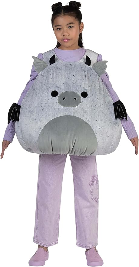 Kids Gio the Gargoyle Squishmallows Costume | Halloween Plush Tunic with Wings, Embroidered Details