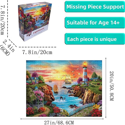 Jigsaw Puzzles 1000 Pieces Puzzles for Adults, Sea Lighthouse Toys, 27x20 Unique Difficult and Challenge Large Puzzle Game Toys Gift…