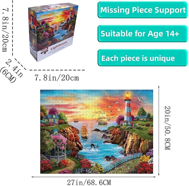 Jigsaw Puzzles 1000 Pieces Puzzles for Adults, Sea Lighthouse Toys, 27x20 Unique Difficult and Challenge Large Puzzle Game Toys Gift…