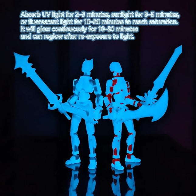 T13 Action Figures (Grow in The Dark Blue) Titan 13 Action Figures 3D Action Figure Set Already Assembled Dummy 13 Nova T-13 Robot 3D Printed Multi-Jointed Movable Toy(Blue Orange+Blue White)