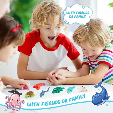 22PCS 3D Printed Sea Animals Toys, 3D Printed Mini Ocean Animals Articulating Flexible Fidget Toys, Cute Animal Figurines Toys Birthday Office Desktop Home Decoration