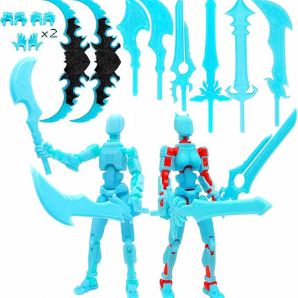 T13 Action Figures (Grow in The Dark Blue) Titan 13 Action Figures 3D Action Figure Set Already Assembled Dummy 13 Nova T-13 Robot 3D Printed Multi-Jointed Movable Toy (Blue Blue + Blue Red)