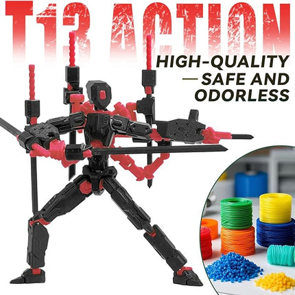 (Assembly Completed) 8 inch T13 Action Figure Set,T 13 Action Figure Multi-Articular Mobile Robot Nova T-13,Desktop Decorations for Game Lovers Toys (Black Red)