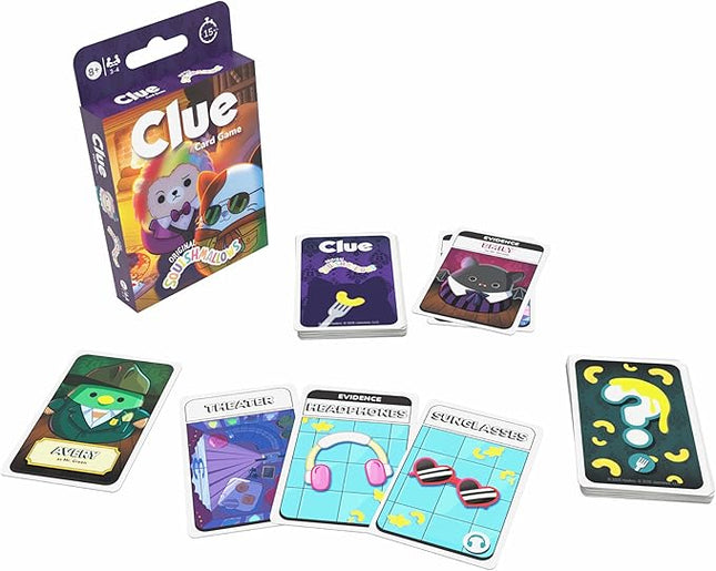 USAOPOLY Clue Card Game: Original Squishmallows, Mystery Party Game for Kids & Families, Fun Detective Challenge, Solve Who Took Winston’s Mac n’ Cheese, Ages 8+, 3-4 Players, Fast-Paced Fun
