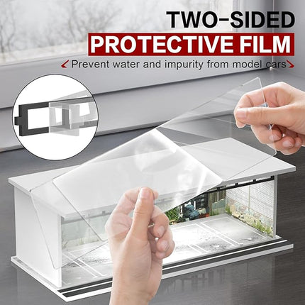 1/64 Scale Diecast Display Case for Hot Wheels Matchbox Cars, Toy Car Model Mini Garage with LED Light and Acrylic Cover, Stackable Parking Lot Diorama Storage for Collection Present