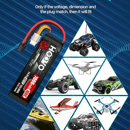 HOOVO 4S 14.8V LiPo Battery 7000mAh 100C RC Battery Metal Plates Compatible for X-Maxx RC Truck Tank RC Car Racing Hobby (2 Pack)