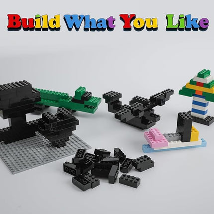 500 Piece Classic Building Bricks and 1 Gray Baseplate, 2x4 Bricks Bulk Creative Building Toys, Blocks Bulk for Kids Ages 6+, Black(Samll Bricks, 1.25x0.62x0.47 in)