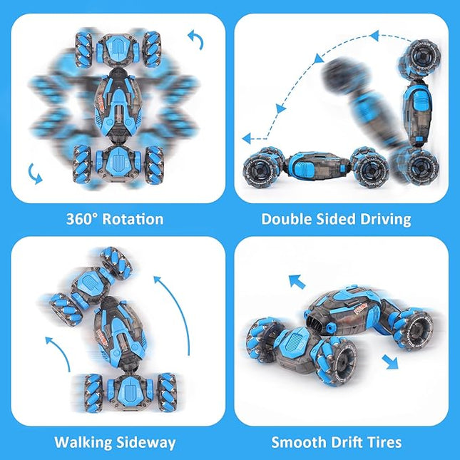 Gesture Sensing RC Stunt Car for Boys, Remote Control Toys for Kids Age 5-7, 6-8, 9 10 11 12+ Years Old Birthday Gifts, 2.4GHz Hand Controlled RC Drift Car with Light & Music, Double-Sided Driving