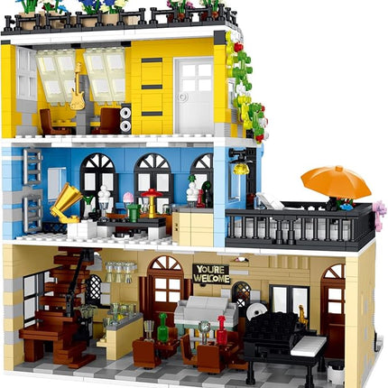 City Hotel Architecture Building Kit with Lights,3 Levels Garden Hotel Model Building Blocks Toy,for 12+Age Teen,Adult（1464 Pieces）