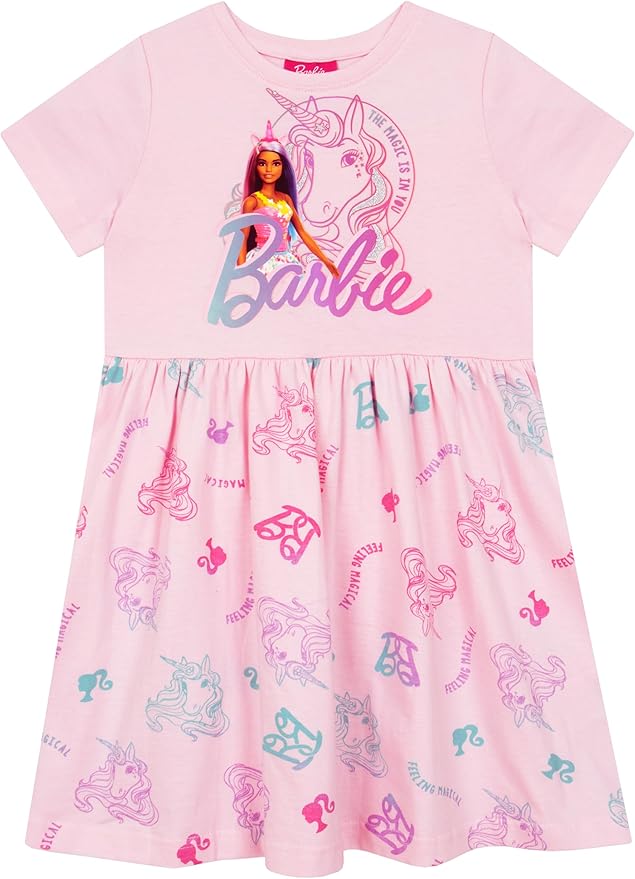 Barbie Dress | Short Sleeve Girls Unicorn Dress | Skater Dress for Girls