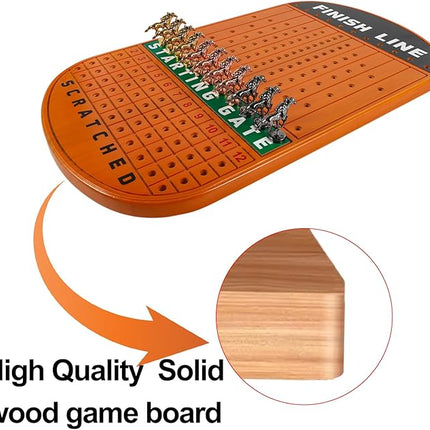 Large 21 inches Horse Racing Board Game with 11 Luxury Metal Horses, Thickened Wood Finish Line, Race Game Including Dices and Cards (Red Peach, Oval)